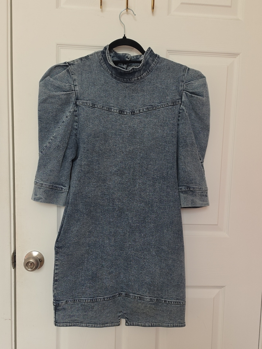 Women's Denim Puff-Sleeve Dress - Blue Angela Mele MILANO
